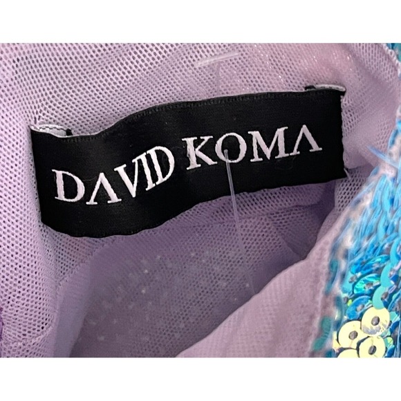 David Koma Sequin Keyhole Back Cutout Mini Dress Gradient Blue Size UK 6 US 0 XS - Picture 4 of 13